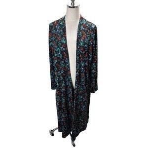 LuaRoe Duster Women's Size Large Black Multicolor Floral Long Sleeve